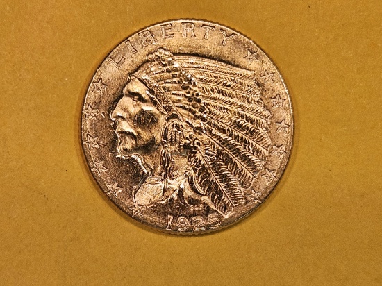 GOLD! Brilliant About Uncirculated 1925-D Gold Indian Head $2.5 Dollars