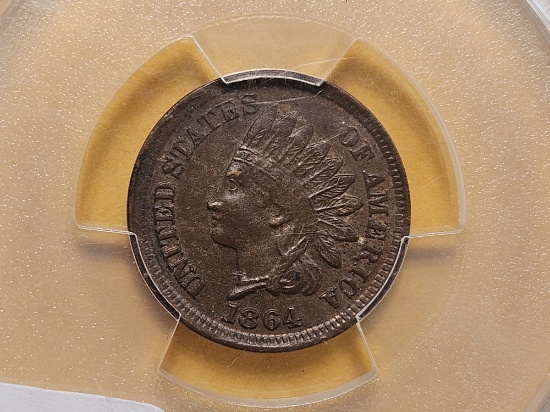 PCGS 1864 Indian Head Cent in Genuine, Damage-AU Detail