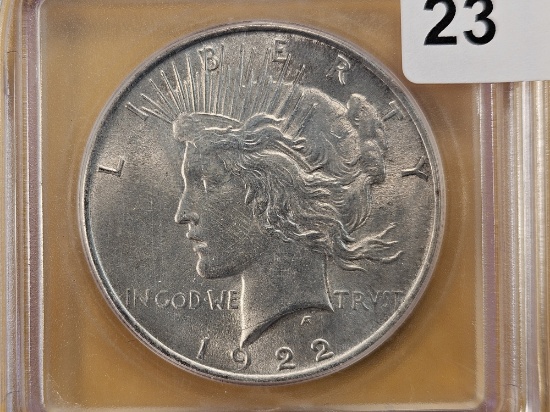 ICG 1922 Peace Silver Dollar in Mint State 62