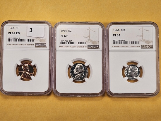 Three 1964 NGC Proof 69 Graded Coins