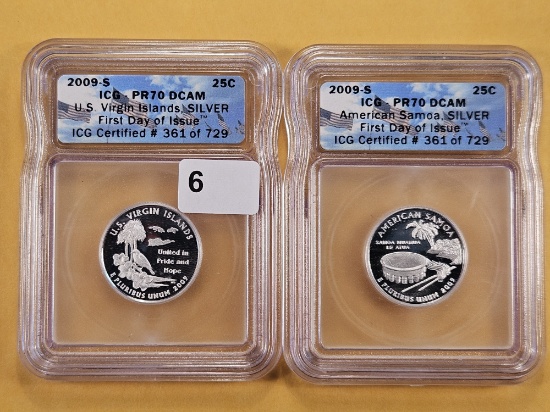 PERFECT! Two ICG 2009-S Washington Silver Quarters in Proof 70 Deep Cameo