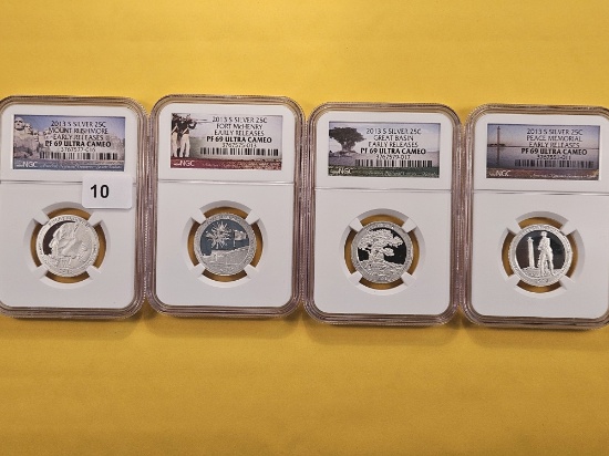 Four NGC America the Beautiful Silver Quarters in Proof 69 Ultra Cameo