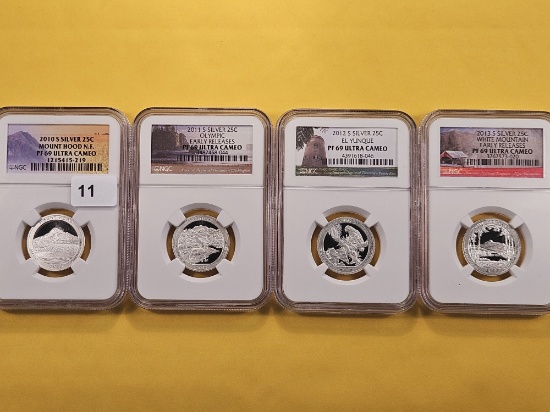 Four NGC America the Beautiful Silver Quarters in Proof 69 Ultra Cameo