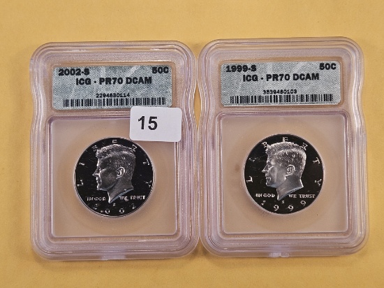 PERFECT! Two ICG Kennedy Half Dollars in Proof 70 Deep Cameo
