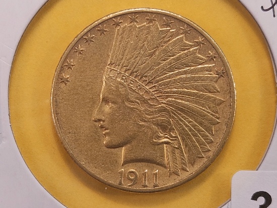 GOLD! Bright About Uncirculated 1911 Ten Dollar Indian Head Gold