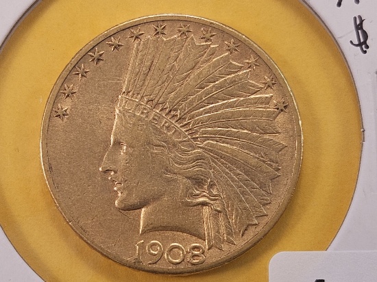 GOLD! Extra Fine 1908-D Ten Dollar Indian Head Gold