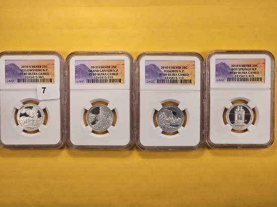 Four NGC America the Beautiful Silver Quarters in Proof 69 Ultra Cameo