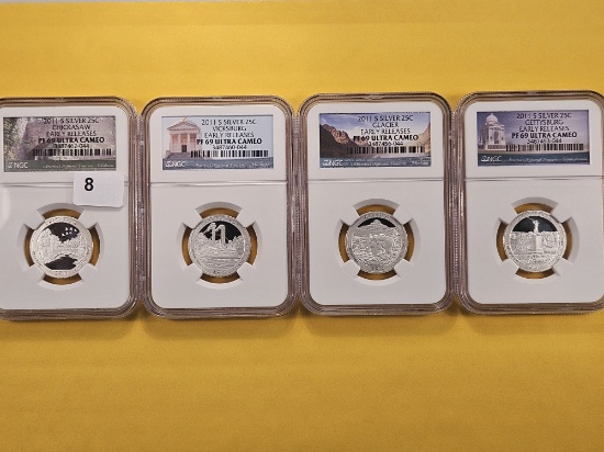 Four NGC America the Beautiful Silver Quarters in Proof 69 Ultra Cameo