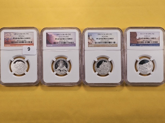 Four NGC America the Beautiful Silver Quarters in Proof 69 Ultra Cameo
