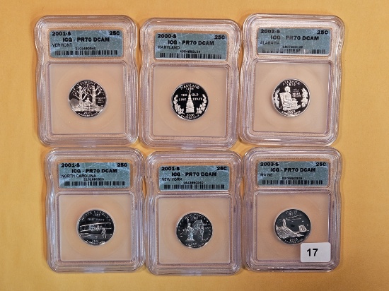 PERFECT! SIX ICG-graded Washington Quarters in Proof 70 Deep Cameo