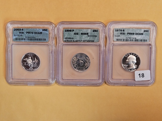 Three different ICG-graded Washington Quarters