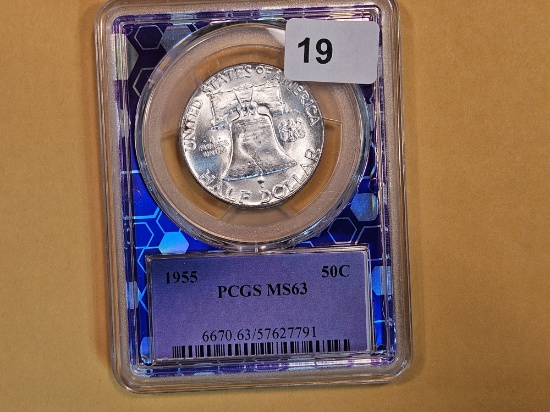 PCGS 1955 Franklin silver Half Dollar in Mint State 63