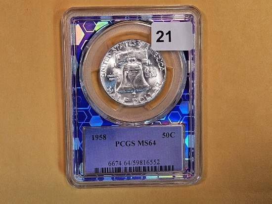 PCGS 1958 Franklin silver Half Dollar in Mint State 64