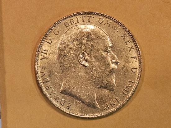 GOLD! Brilliant AU-BU 1910 Great Britain Gold Sovereign