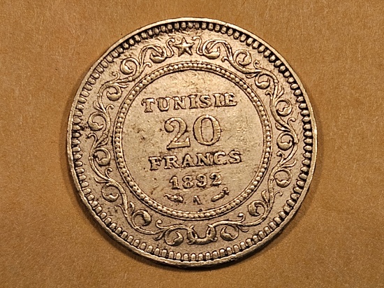 GOLD! Bright 1892-A Tunisia Gold 20 francs