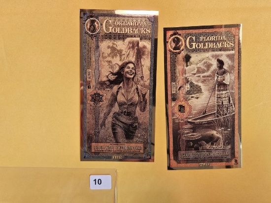 GOLD! A Five Oklahoma Goldbacks and a Two Florida Goldbacks