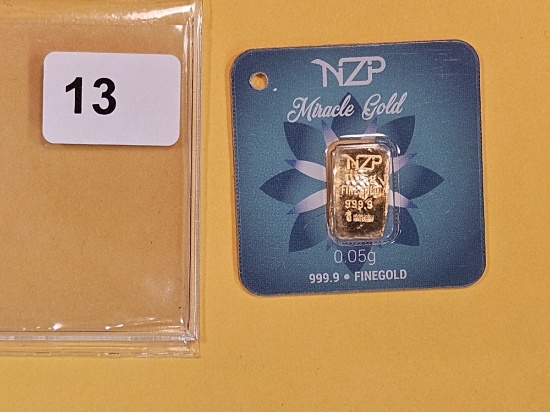 GOLD! NZP Miracle Gold .05 Gram .9999 fine gold bar