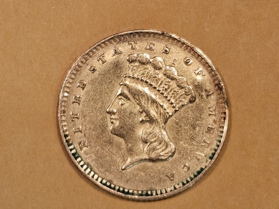 GOLD! 1856 Gold Dollar in Brilliant About Uncirculated plus - details