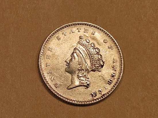 GOLD! 1854 Gold Dollar in Brilliant About Uncirculated plus - details