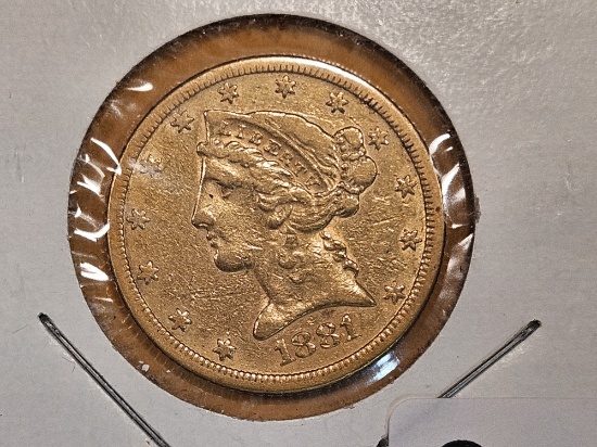 GOLD! Brilliant 1881 Liberty Head Gold Five Dollars