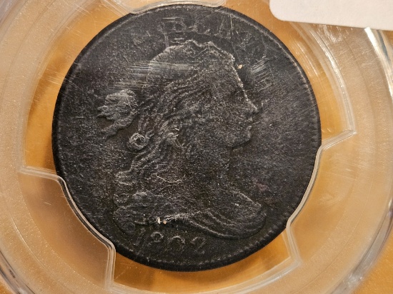 PCGS 1802 Draped Bust Large Cent in Very Fine - details