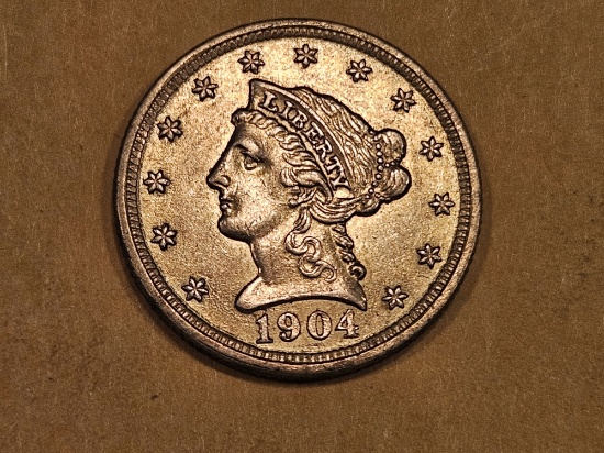 GOLD! Brilliant About Uncirculated plus 1904 Gold Liberty Head $2.5 Dollars