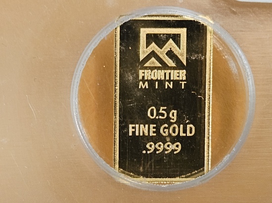 GOLD! PERFECT GRADE! ICG Frontier Mint .9999 fine Gold bar in Mint ...