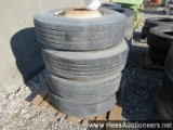 Set of 4 11r22. 5 tires on steel rims, stock # 55198