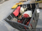 Misc box of tools - 2 backpack sprayers, echo cs-400 chainsaw, misc cordles