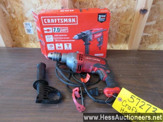 CRAFTSMAN 1/2&#34; CORDED HAMMER DRILL, 7 AMP, KEYED CHUCK, WORKS, STOCK #