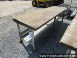 WORK BENCH, STEEL FRAME, WOOD TOP, 10' L X 36" W, STOCK # 57964
