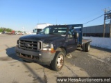 2002 FORD F450 13' FLATBED TRUCK, 219039 MILES ON ODO, 15000 GVW, FORD TRIT