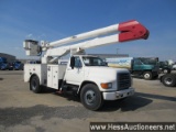 1995 FORD BOOM TRUCK, ALTEC AA600 WITH MATERIAL HANDLER, 91988 MILES ON ODO