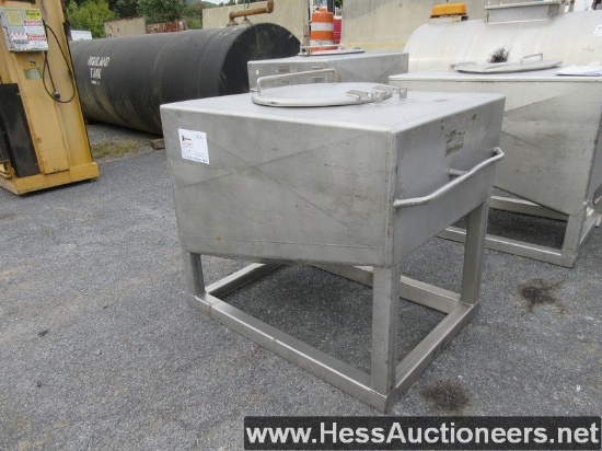 200 GALLON STAINLESS STEEL SQUARE TANK, ROUND DOOR ON TOP DAMAGED, 36"W X 5