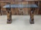 Glass Top Horse Head Sofa Table 3pc Table Featuring 2 Hand Carved Horse Heads With 3/8