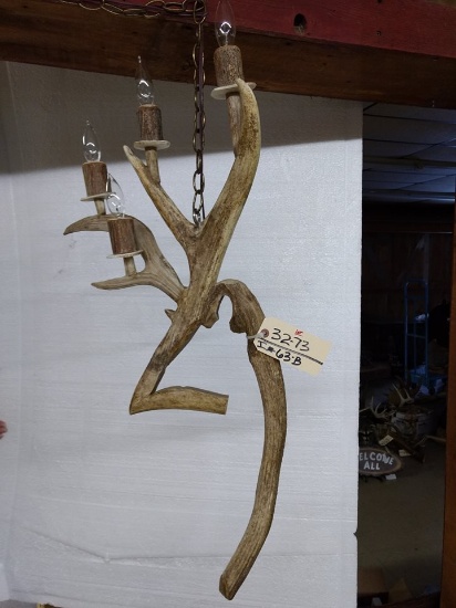 Carved Moose & Elk Antler Chandelier Reminiscent Of The Browning Logo