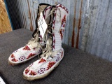 Native American Possibly Sioux Seed Beaded Moccasins & Sash Look To Be Vintage As They Show Quite A