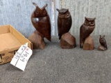Hand Carved Family Of Owls Mexican Iron Wood 