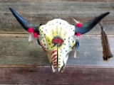 Buffalo Skull Decorated In Native American Theme