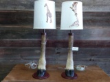 Pair Of Giraffe Leg Lamps With Hand Painted Shades