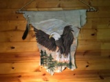 Hand Painted Eagle On Tanned Deer Hide 38”wide 38”high