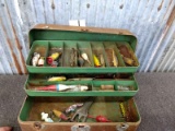 Vintage Tackle Box With Many Vintage Fishing Lures