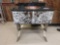 Granite top vanity sink with bullhorn and cowhide base