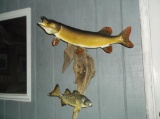 Real Skin Fish Mount Northern Pike & White Bass On Driftwood