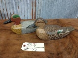 Contemporary male and female green wing decoys