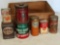 7 Vintage Tins and Wooden Crate