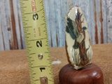 Scrimshawed fossilized walrus tusk Eskimo made