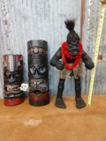 Hand carved wooden ceremonial masks and statue