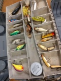 Tackle box full of vintage and modern fishing lures