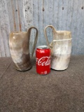 Pair Of Steer Horn Beer Mugs